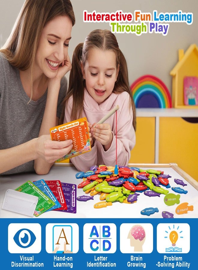 BAYSING Wooden Magnetic Sight Word Fishing Game for Toddlers, Alphabet Fish Catching Games Puzzle with Letters, Homeschool Sight Word Educational Toy for Age of 3,4,5,6 Year Old Kids, Boys & Girls - Image 3
